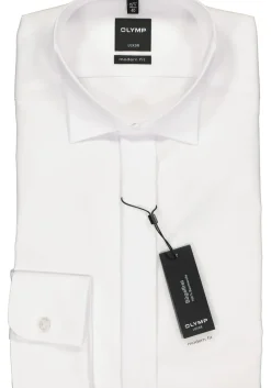 OLYMP Luxor modern fit overhemd, smoking overhemd, mouwlengte 7, wit met wing kraag