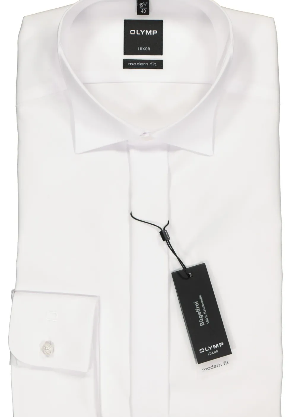 OLYMP Luxor modern fit overhemd, smoking overhemd, mouwlengte 7, wit met wing kraag