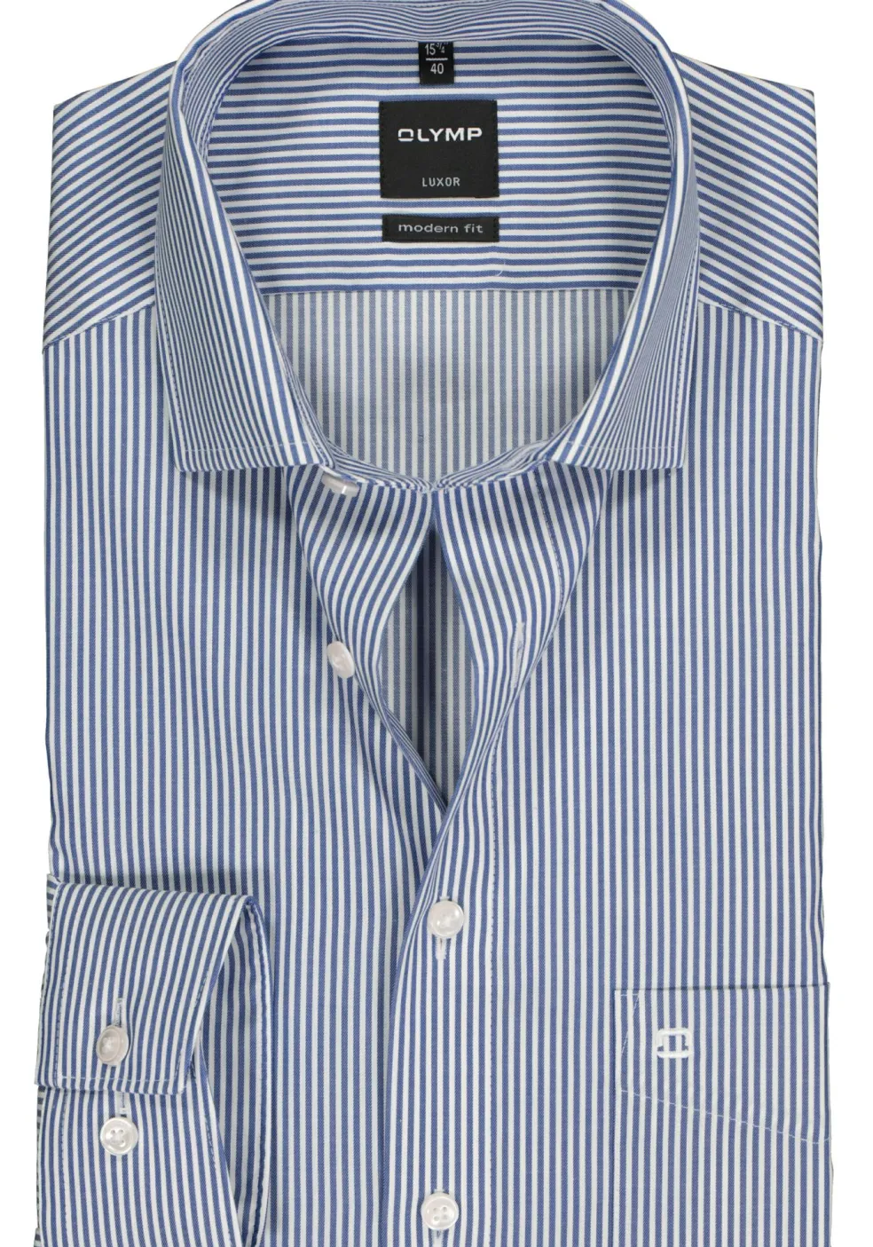 OLYMP Luxor modern fit overhemd, marine blauw met wit gestreept