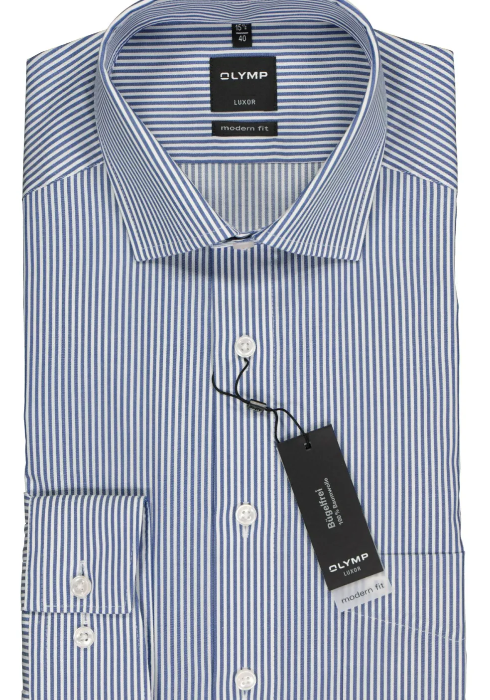 OLYMP Luxor modern fit overhemd, marine blauw met wit gestreept