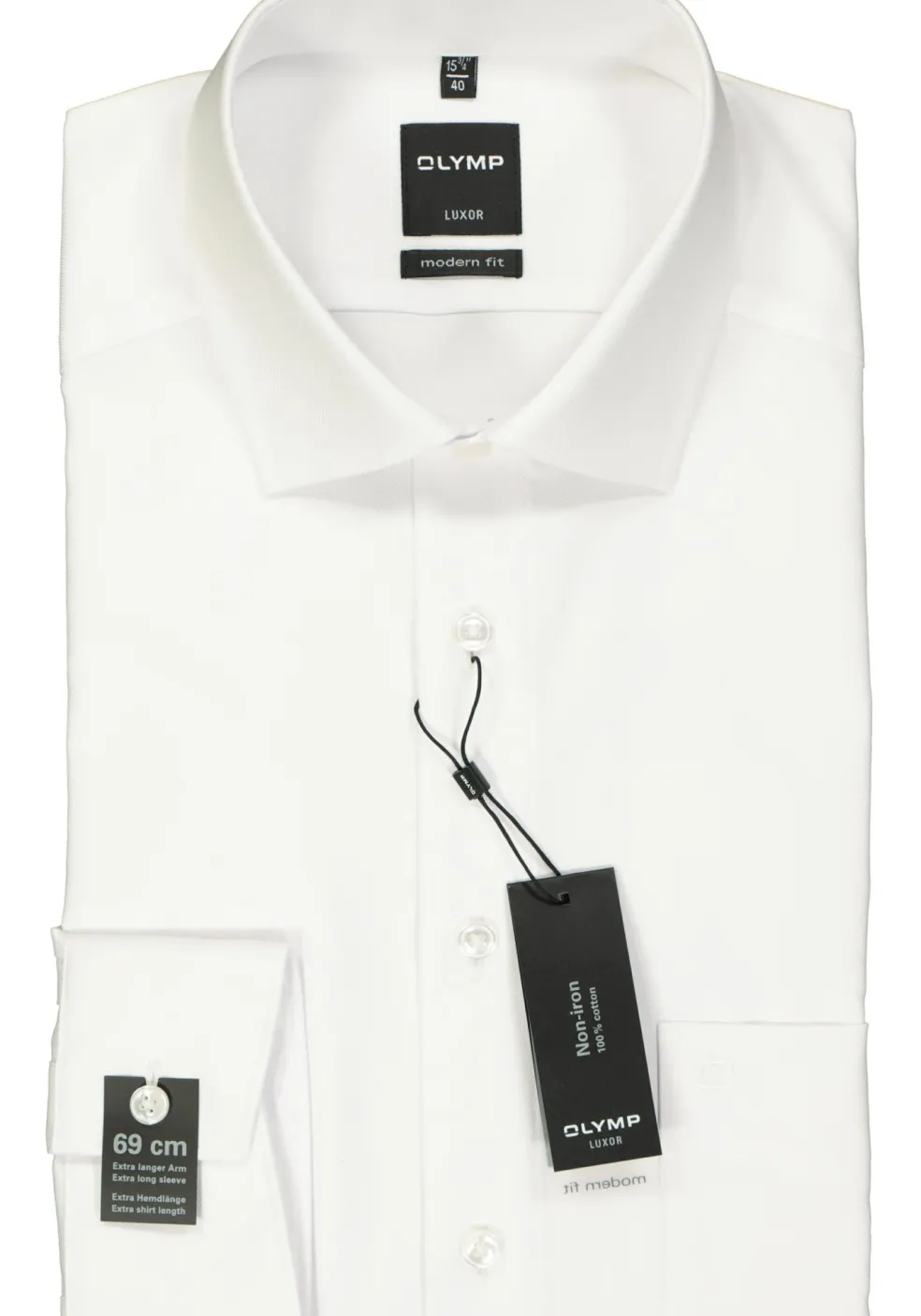OLYMP Luxor modern fit overhemd, mouwlengte 7, wit twill
