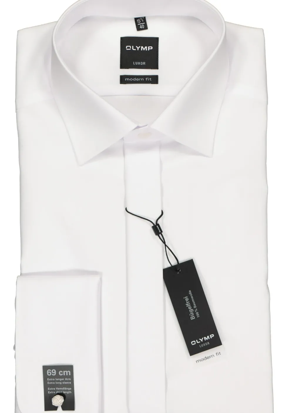 OLYMP Luxor modern fit overhemd, smoking overhemd, mouwlengte 7, wit met Kent kraag