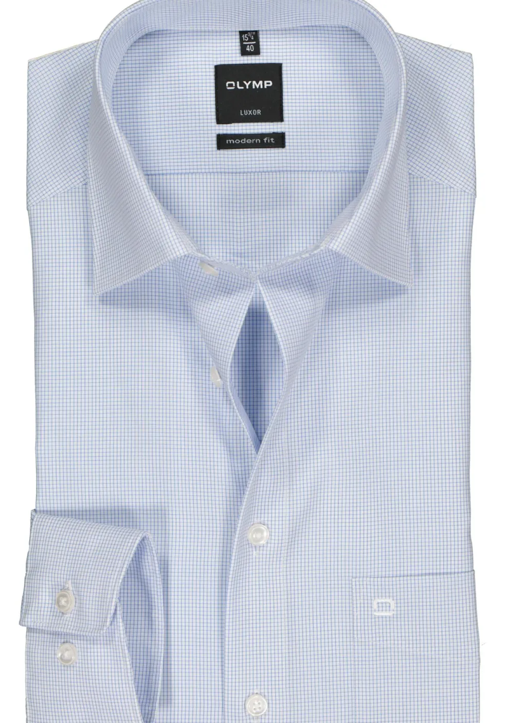 OLYMP Luxor modern fit overhemd, blauw met wit geruit