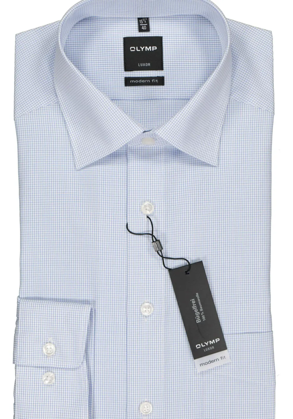 OLYMP Luxor modern fit overhemd, blauw met wit geruit