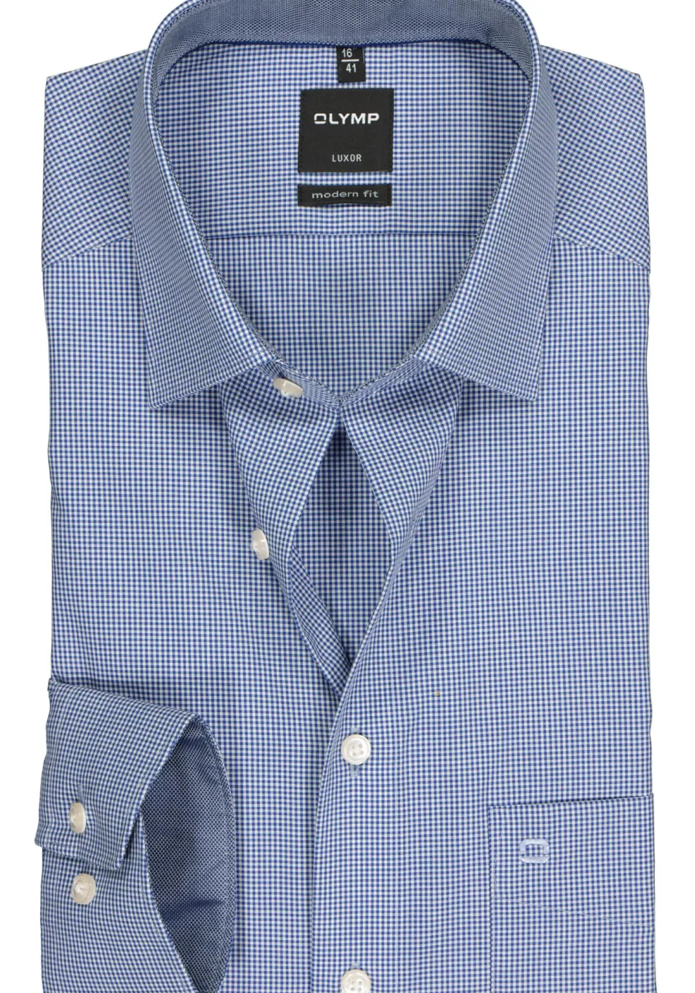 OLYMP Luxor modern fit overhemd, donkerblauw met wit geruit (contrast)