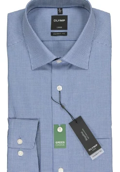 OLYMP Luxor modern fit overhemd, donkerblauw met wit geruit (contrast)