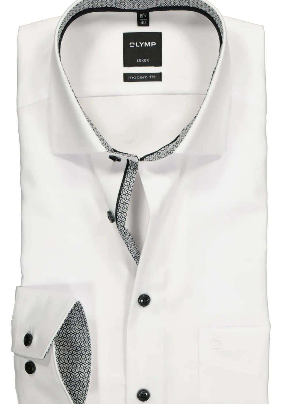 OLYMP Luxor modern fit overhemd, mouwlengte 7, wit (zwart contrast)