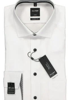 OLYMP Luxor modern fit overhemd, mouwlengte 7, wit (zwart contrast)