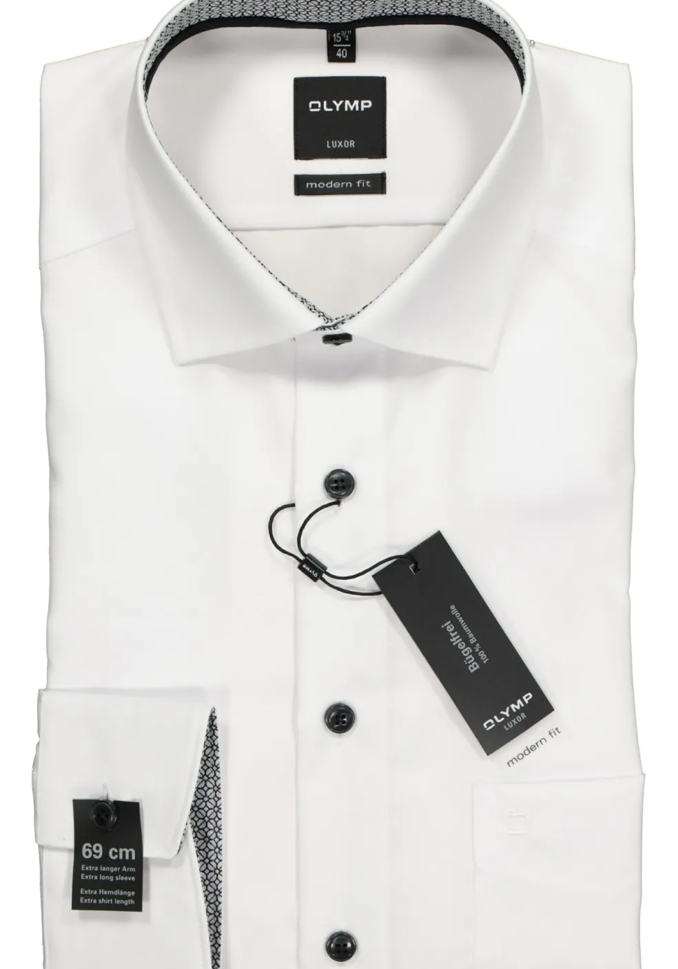 OLYMP Luxor modern fit overhemd, mouwlengte 7, wit (zwart contrast)