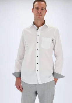 OLYMP Luxor modern fit overhemd, mouwlengte 7, wit (zwart contrast)