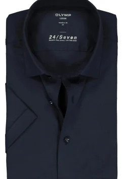 OLYMP Luxor 24/Seven modern fit overhemd, korte mouw, marine blauw tricot