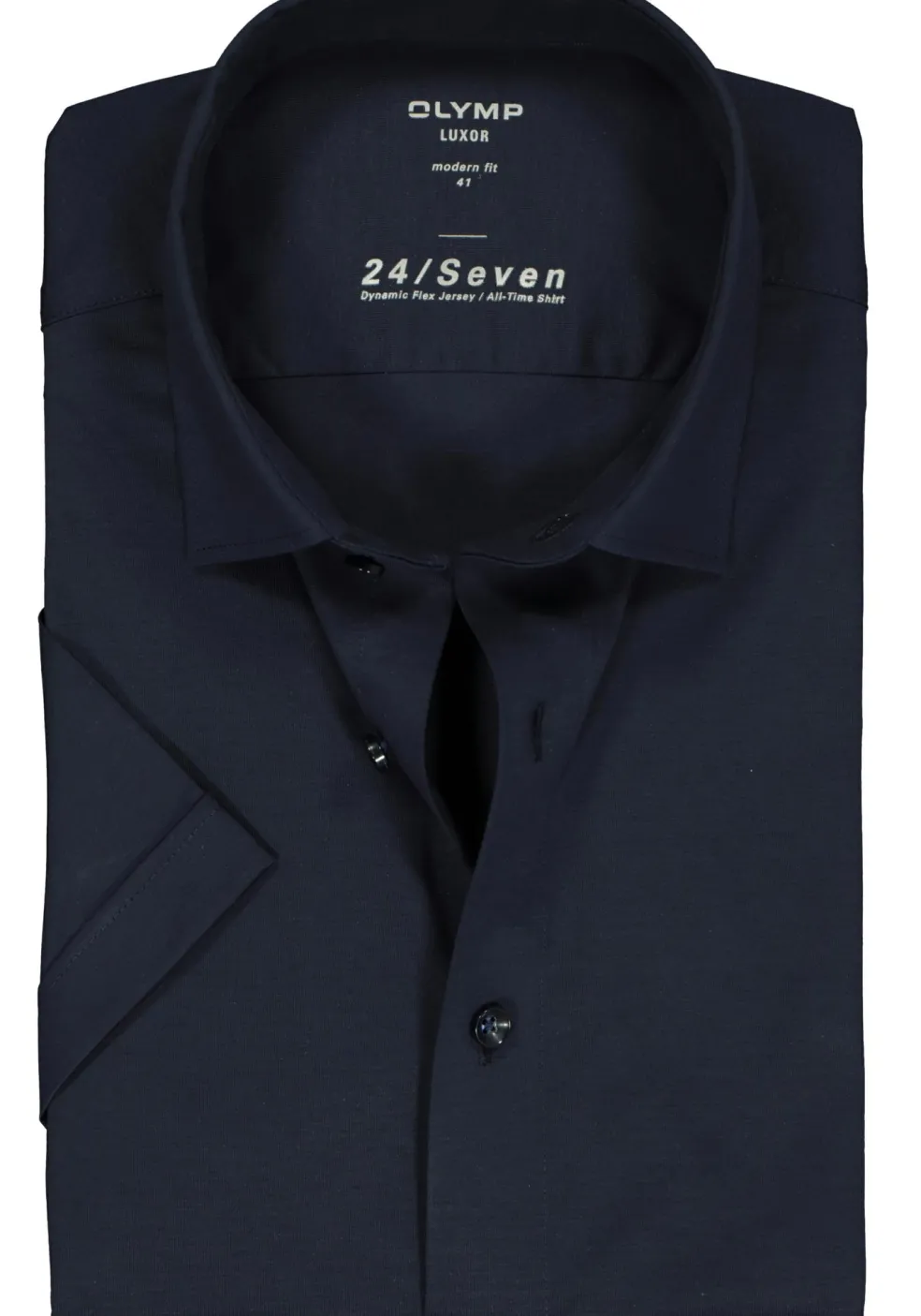 OLYMP Luxor 24/Seven modern fit overhemd, korte mouw, marine blauw tricot