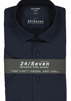 OLYMP Luxor 24/Seven modern fit overhemd, korte mouw, marine blauw tricot