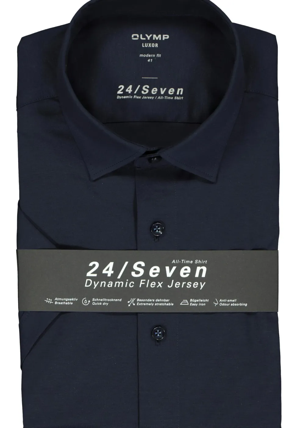 OLYMP Luxor 24/Seven modern fit overhemd, korte mouw, marine blauw tricot