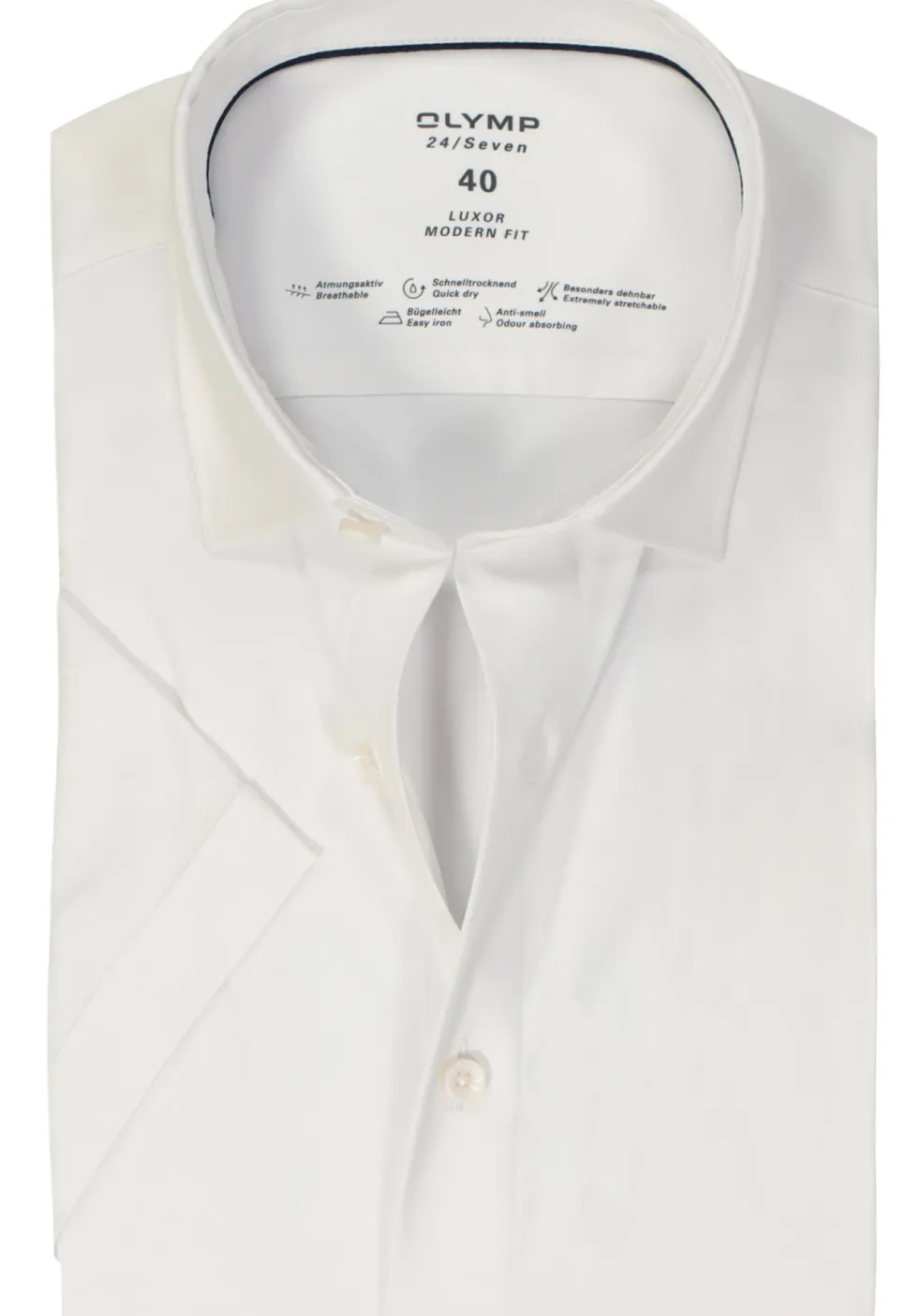 OLYMP Luxor 24/Seven modern fit overhemd, korte mouw, wit tricot