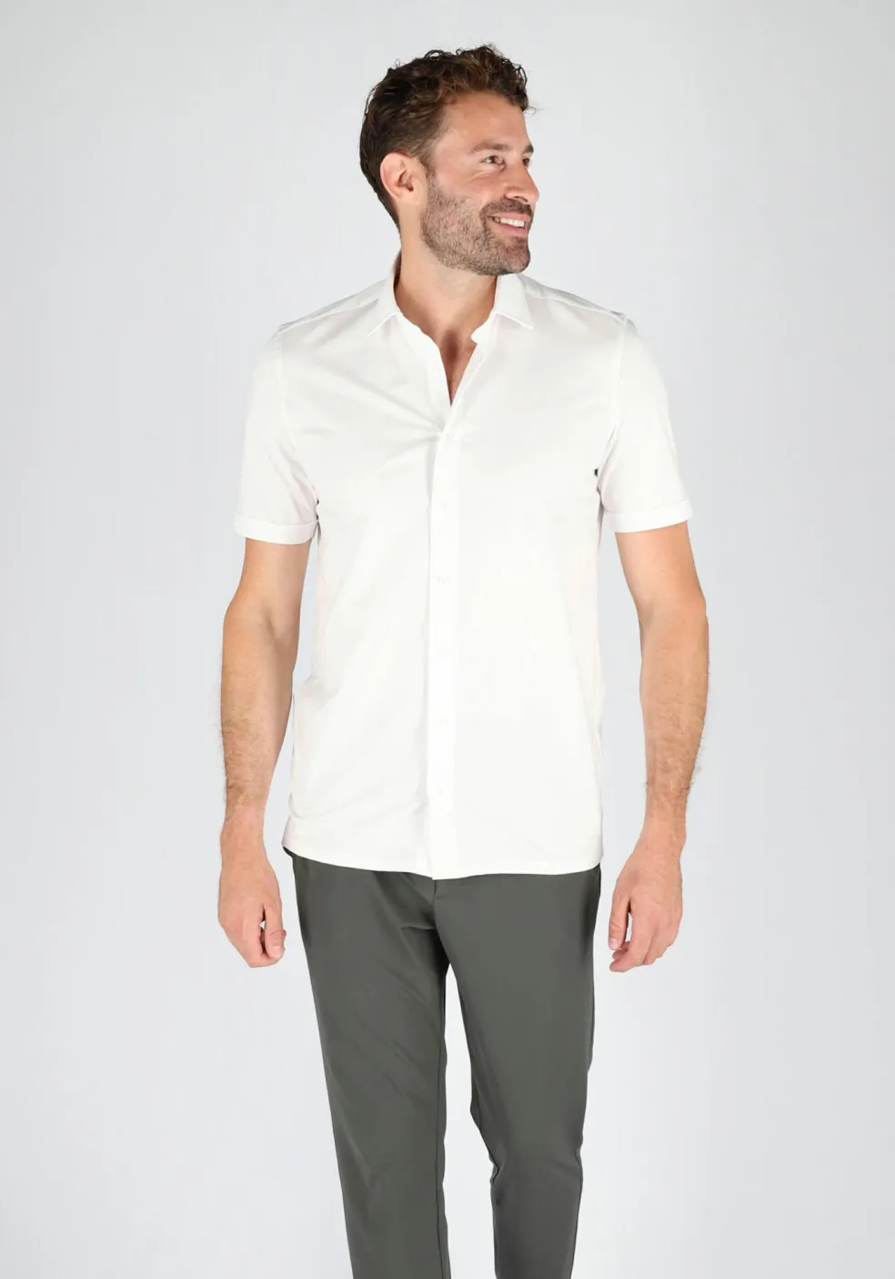 OLYMP Luxor 24/Seven modern fit overhemd, korte mouw, wit tricot