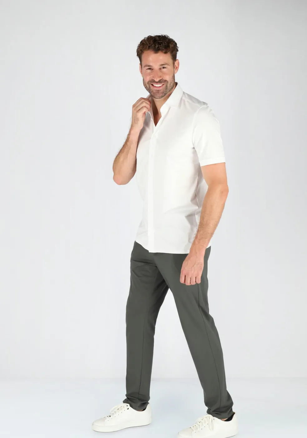 OLYMP Luxor 24/Seven modern fit overhemd, korte mouw, wit tricot
