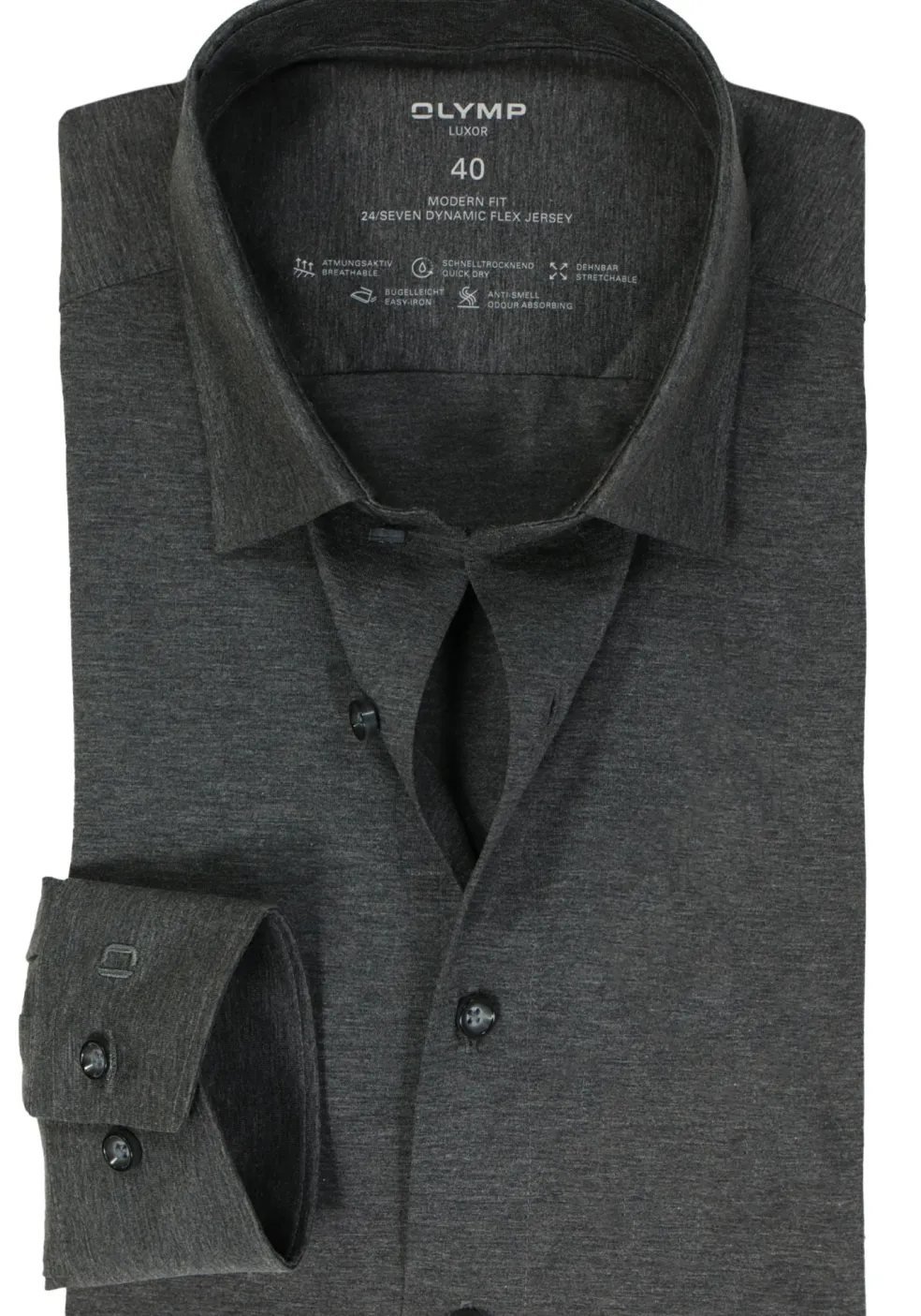 OLYMP Luxor 24/Seven modern fit overhemd, antraciet grijs tricot