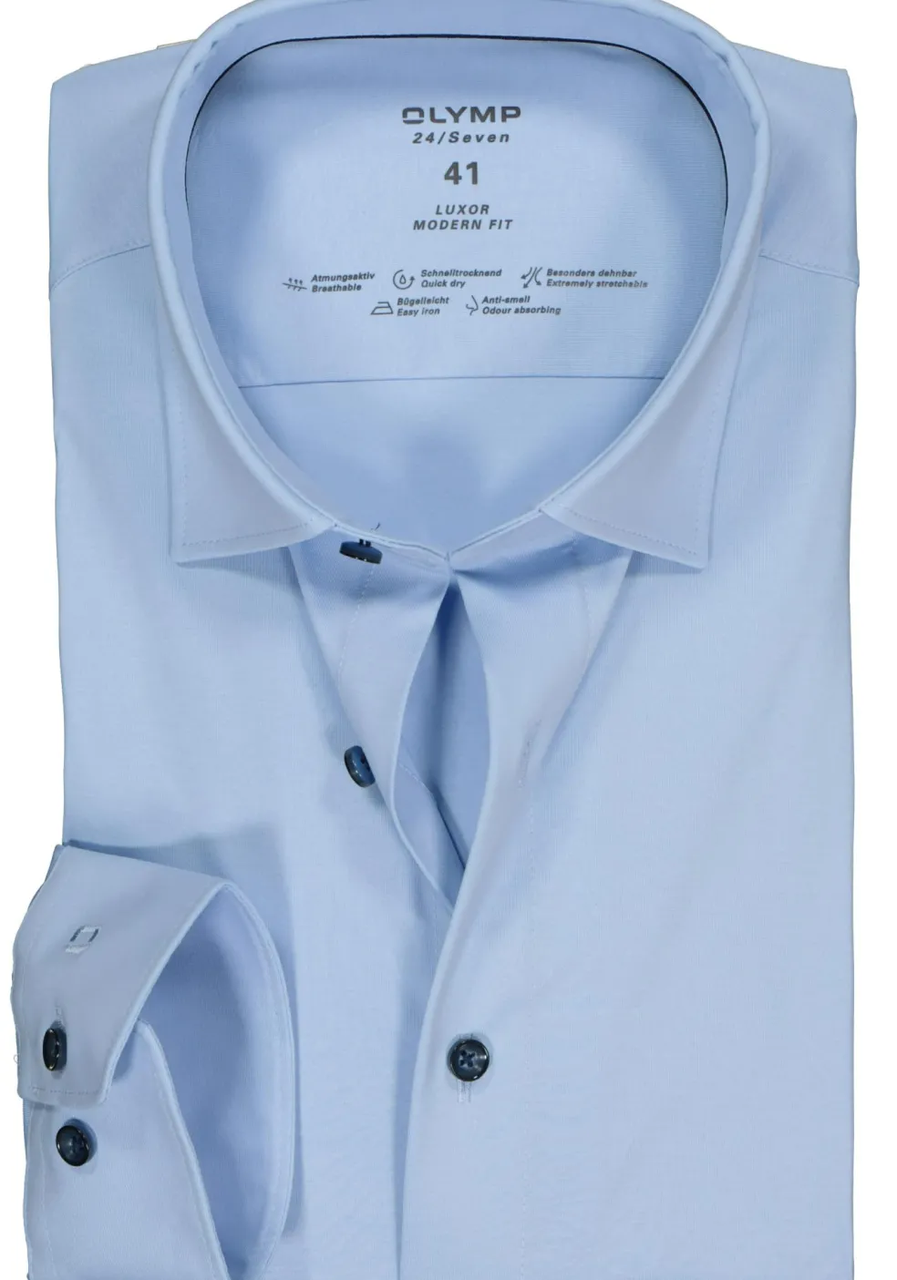 OLYMP Luxor 24/Seven modern fit overhemd, lichtblauw tricot