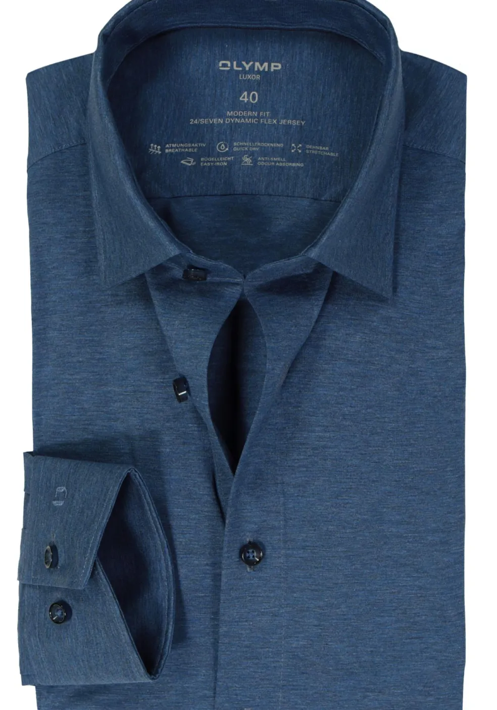 OLYMP Luxor 24/Seven modern fit overhemd, rookblauw tricot