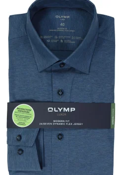OLYMP Luxor 24/Seven modern fit overhemd, rookblauw tricot