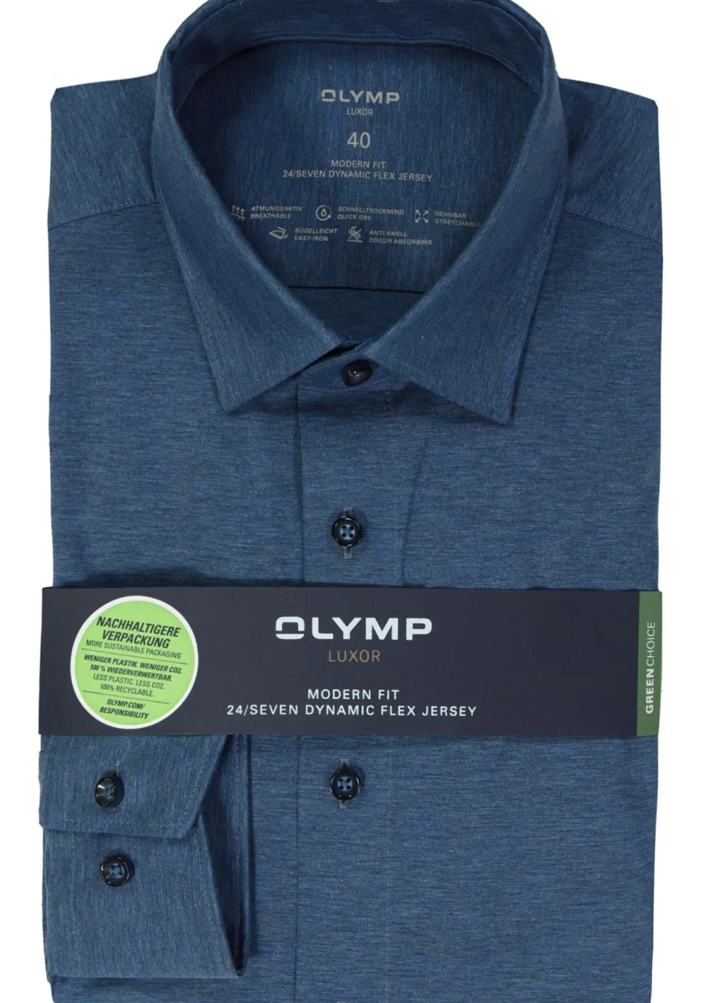 OLYMP Luxor 24/Seven modern fit overhemd, rookblauw tricot