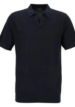 OLYMP modern fit gebreide polo katoen met hennep, structuur, korte mouw, marine blauw