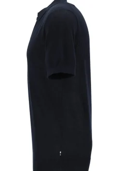 OLYMP modern fit gebreide polo katoen met hennep, structuur, korte mouw, marine blauw