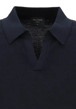 OLYMP modern fit gebreide polo katoen met hennep, structuur, korte mouw, marine blauw