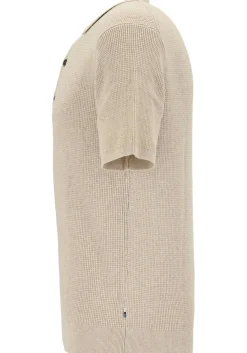 OLYMP modern fit gebreide polo katoen, structuur, korte mouw, beige