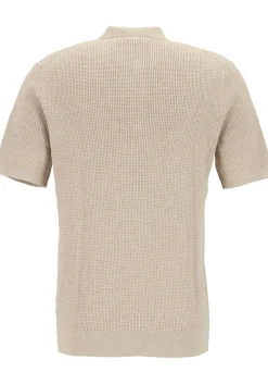 OLYMP modern fit gebreide polo katoen, structuur, korte mouw, beige