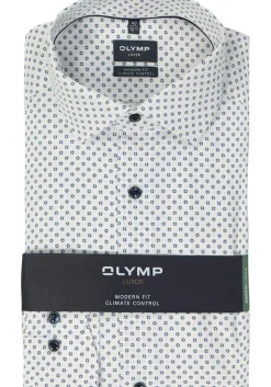 OLYMP 24/7 modern fit overhemd, dobby, wit dessin