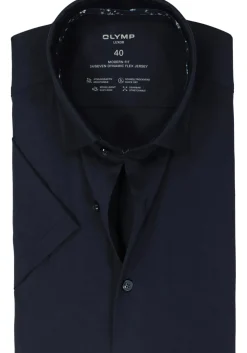 OLYMP 24/7 modern fit overhemd, korte mouw, tricot, marine blauw