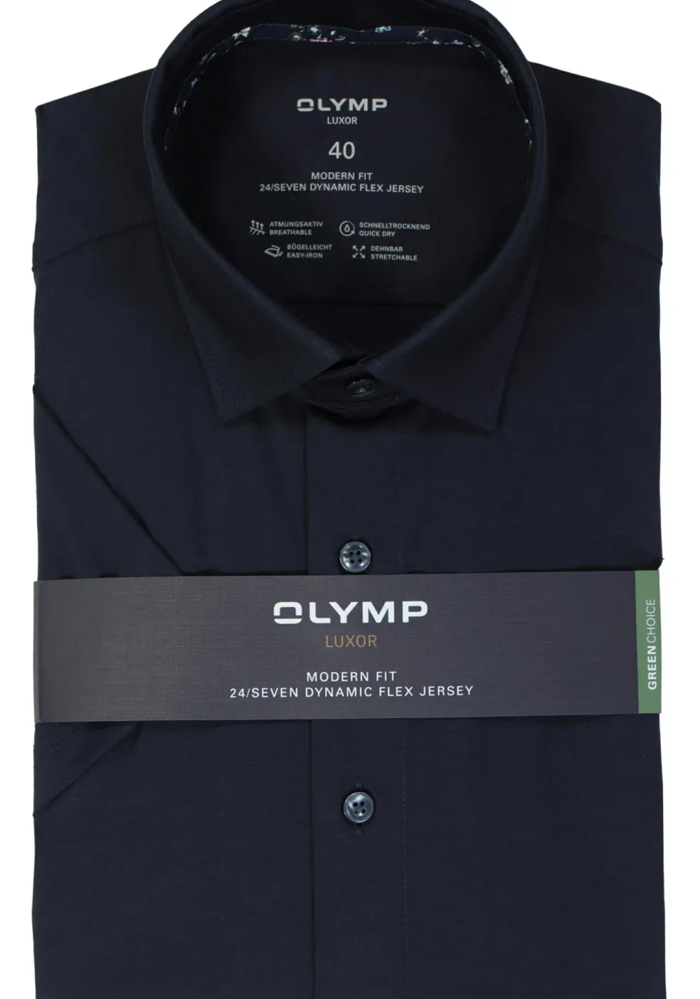 OLYMP 24/7 modern fit overhemd, korte mouw, tricot, marine blauw