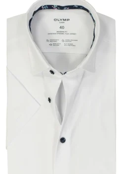 OLYMP 24/7 modern fit overhemd, korte mouw, tricot, wit