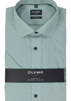 OLYMP modern fit overhemd, korte mouw, popeline, groen dessin