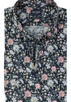 OLYMP modern fit overhemd, korte mouw, popeline, marine blauw dessin