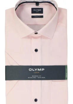 OLYMP modern fit overhemd, korte mouw, structuur, roze