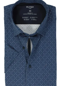 OLYMP 24/7 modern fit overhemd, korte mouw, tricot, marine blauw dessin