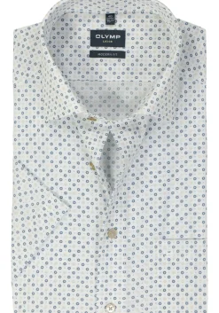 OLYMP modern fit overhemd, korte mouw, popeline, beige dessin
