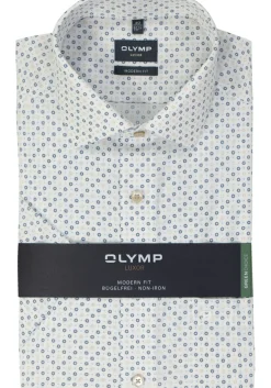 OLYMP modern fit overhemd, korte mouw, popeline, beige dessin
