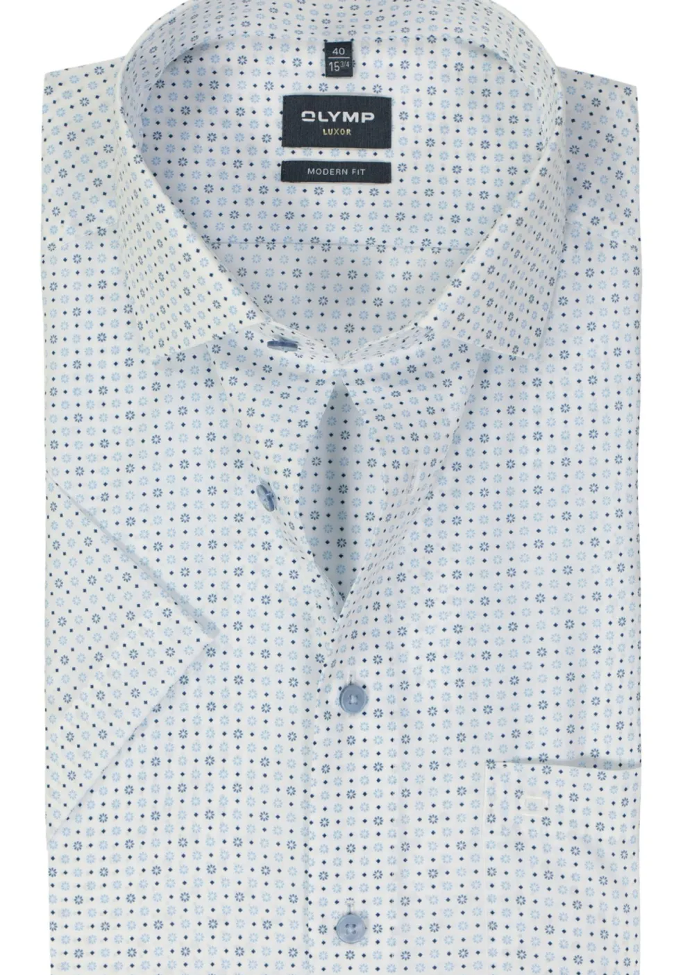 OLYMP modern fit overhemd, korte mouw, popeline, wit dessin