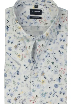 OLYMP modern fit overhemd, korte mouw, popeline, wit dessin