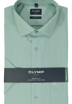 OLYMP modern fit overhemd, korte mouw, structuur, groen
