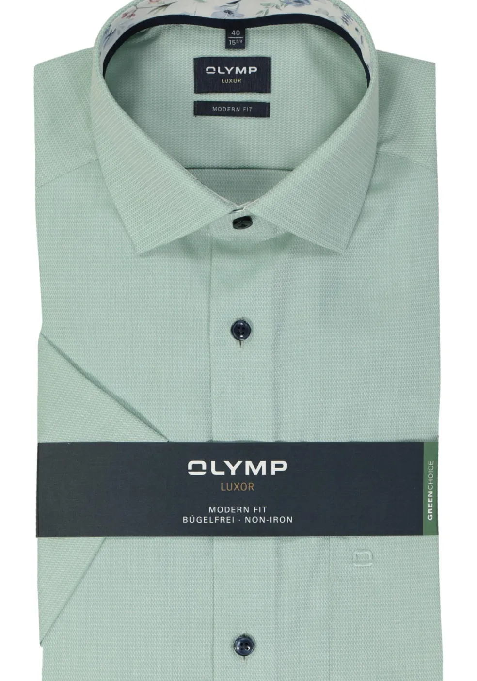 OLYMP modern fit overhemd, korte mouw, structuur, groen