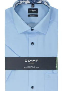 OLYMP modern fit overhemd, korte mouw, structuur, lichtblauw