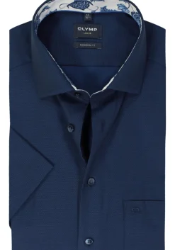 OLYMP modern fit overhemd, korte mouw, structuur, marine blauw
