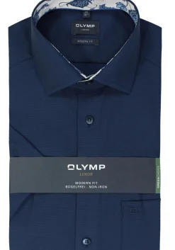 OLYMP modern fit overhemd, korte mouw, structuur, marine blauw
