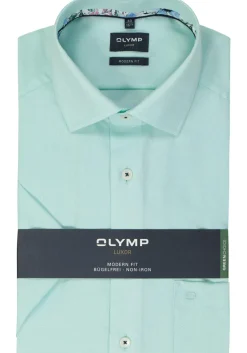 OLYMP modern fit overhemd, korte mouw, structuur, mint groen