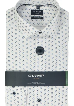 OLYMP modern fit overhemd, mouwlengte 7, dobby, wit dessin